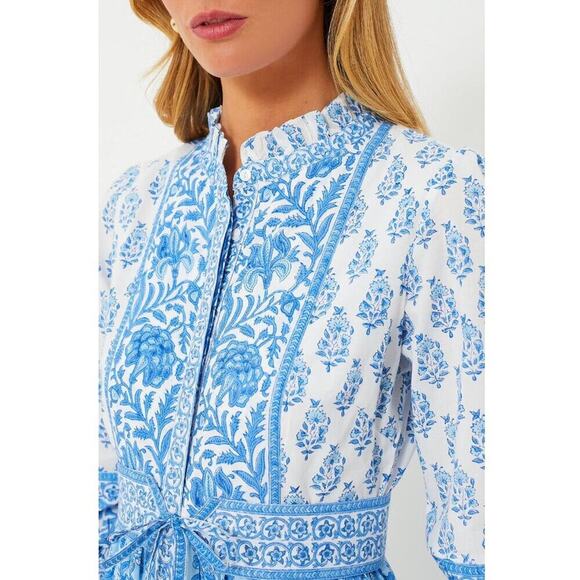 Pink City Prints Tuckernuck Blue Ocean Mix Gemma Block Print Midi Shirt Dress - Picture 6 of 16
